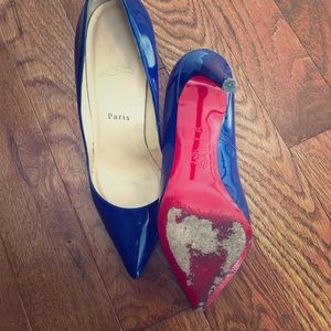 Christian Louboutin blue pigalle patent 100 pumps